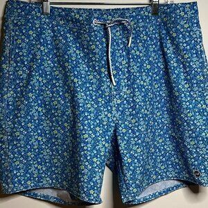 Johnnie-O Swim Trunks Mens XL Tyndall Blue Floral Print Mesh Lined NWT